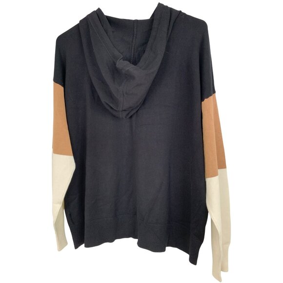 Anne Klein Womens Color Block Pullover Hoodie Sweater Black Combo L RW10327 - Picture 5 of 10